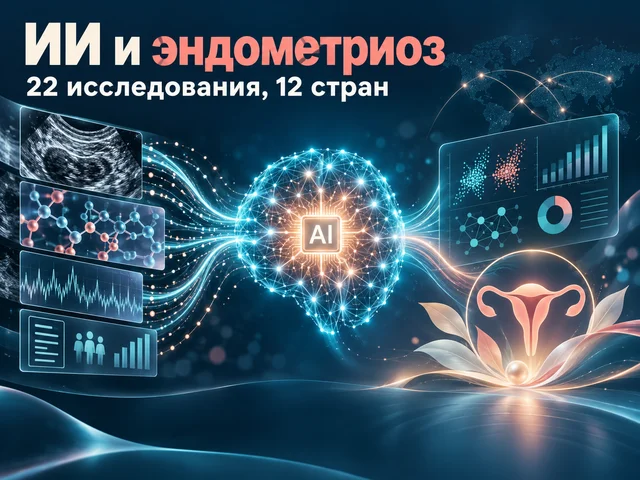 Схема органов малого таза с очагами эндометриоза рядом с цифровой моделью анализа медицинских данных