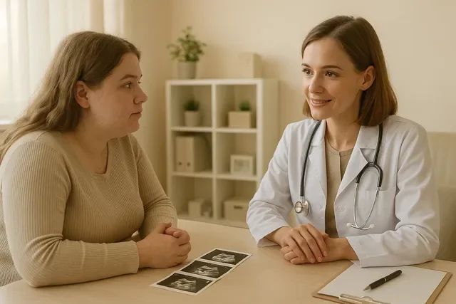 Пациентка с СПКЯ обсуждает план стимуляции ЭКО с врачом