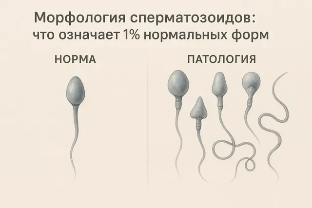 Морфология сперматозоидов: норма и патология при 1% нормальных форм