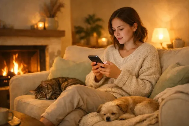 Уютный момент написания первого сообщения суррогатной маме в спокойной домашней обстановке