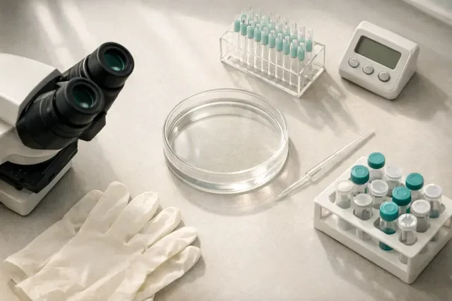 ИКСИ при мужском факторе: аккуратный набор эмбриолога на столе