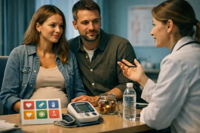 Профилактика осложнений беременности: спокойная консультация, чек-лист и домашний тонометр на столе