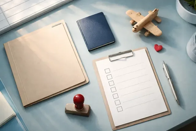 Международное усыновление: документы, проверка и риски, папка и паспорт на столе