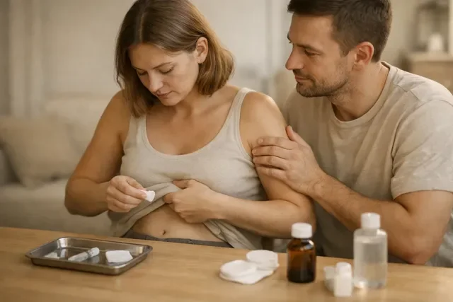 Страх уколов при ЭКО: спокойная подготовка к инъекции дома, нейтральные тёплые тона, ощущение контроля