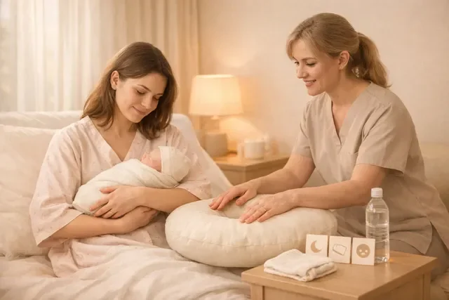 Послеродовое отделение: мама и малыш вместе, спокойная поддержка ГВ