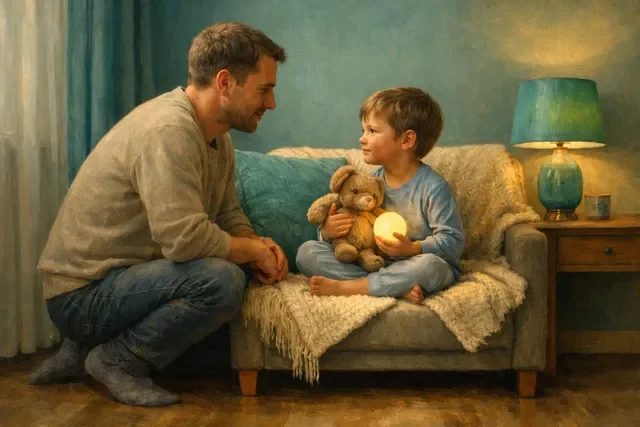 Родитель помогает дошкольнику справиться со страхом мягко и уверенно дома