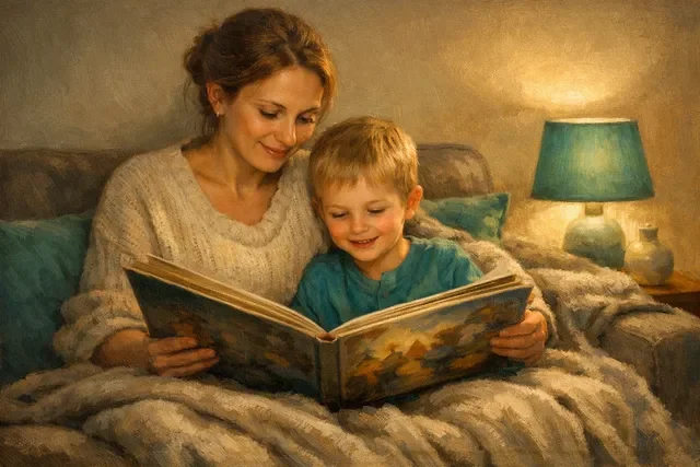 Лучшие книги для детей 3–6 лет: родитель читает ребенку дома перед сном Лучшие книги для детей 3–6 лет: родитель читает ребенку дома перед сном