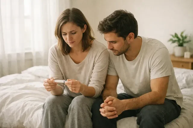 Пара в ожидании результата теста, мягкая и спокойная домашняя сцена