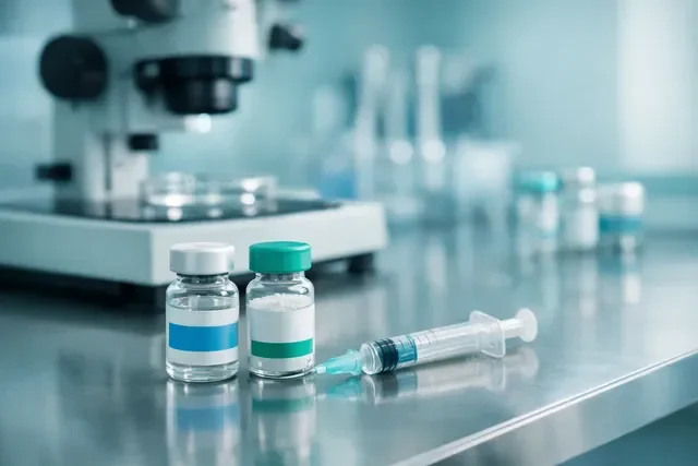 Антагонисты и агонисты ГнРГ в стимуляции ЭКО: ампулы и шприц на стерильном столе эмбриолога