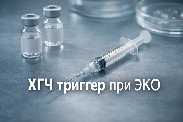 ХГЧ триггер при ЭКО: шприц и ампулы на стерильном столе эмбриолога