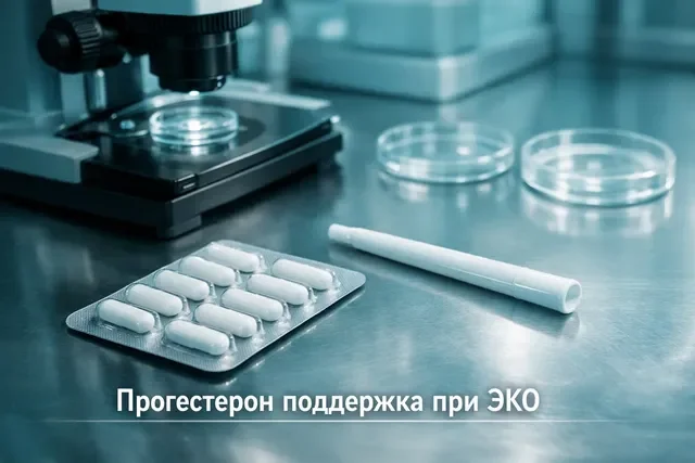 Прогестерон для поддержки при ЭКО: капсулы и аппликатор на стерильном столе эмбриолога без шприцов