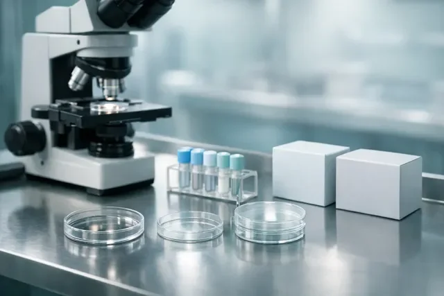 НМГ при ЭКО: нейтральные упаковки и коагулограмма на столе эмбриолога без шприцов