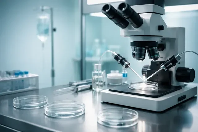 IVIG и интролипиды при ЭКО: стерильная эмбриолаборатория и инфузионная стойка без игл и надписей