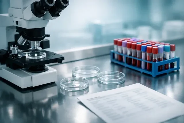 Какие анализы сдавать перед витаминами при ЭКО: пробирки и бланк без цифр в стерильной лаборатории