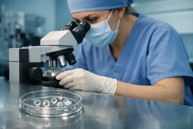 Зрелые и незрелые ооциты в ЭКО: эмбриолог оценивает яйцеклетки после пункции в лаборатории Зрелые и незрелые ооциты в ЭКО: эмбриолог оценивает яйцеклетки после пункции в лаборатории