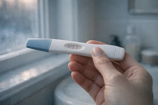 слабая вторая полоска на тесте на беременность в мягком утреннем свете