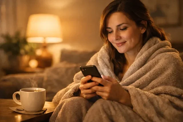 Женщина сидит в тишине у окна с чашкой, атмосфера спокойствия и поддержки