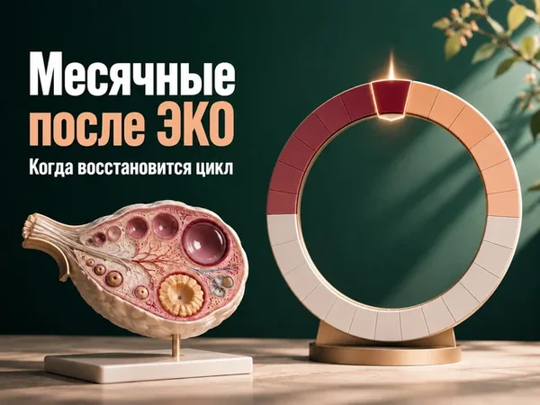 Модель яичника после стимуляции рядом с круговой шкалой восстановления менструального цикла
