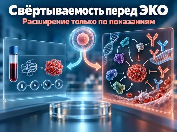 Две лабораторные дорожки с обычной коагулограммой и расширенным обследованием свёртывания перед ЭКО