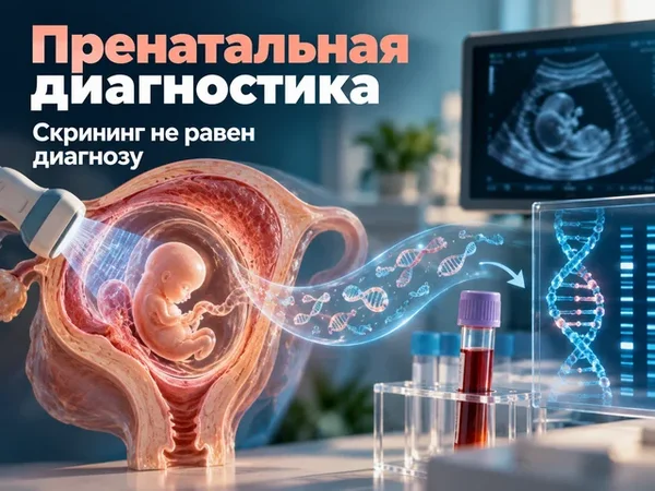 Схема беременности с УЗИ плода, молекулами внеклеточной ДНК и лабораторным образцом для пренатальной диагностики